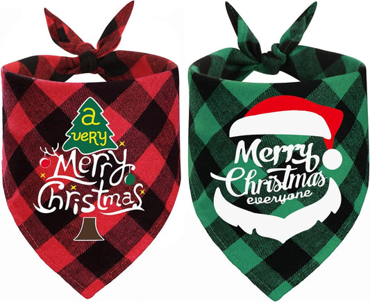 Set of 2 Christmas Dog Bandanas - Classic Plaid Triangle Scarves for Pets, Festive Holiday Accessories for Small, Medium, and Large Dogs and Cats