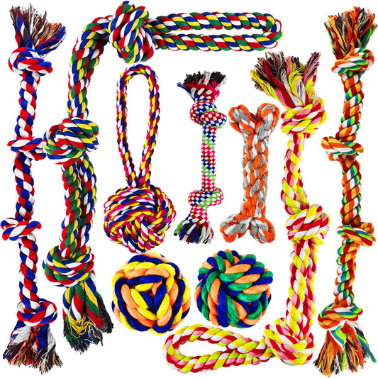 9-Piece Heavy Duty Tug & Chew Dog Toy Set with Natural Cotton Ropes, Multicolor